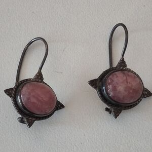 Pink Rhodonite Sterling Silver Dangle Earrings